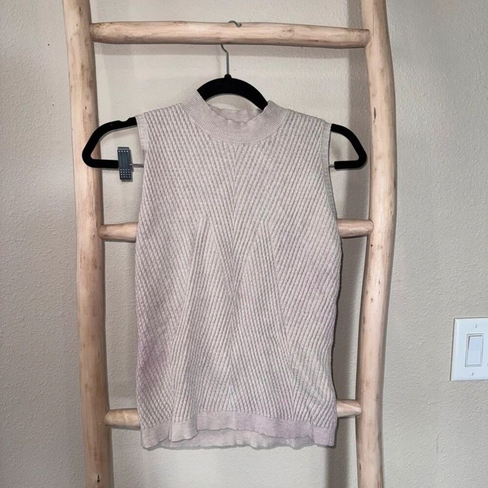 M Magaschoni Mock Neck Chevron Ribbed Knit Top